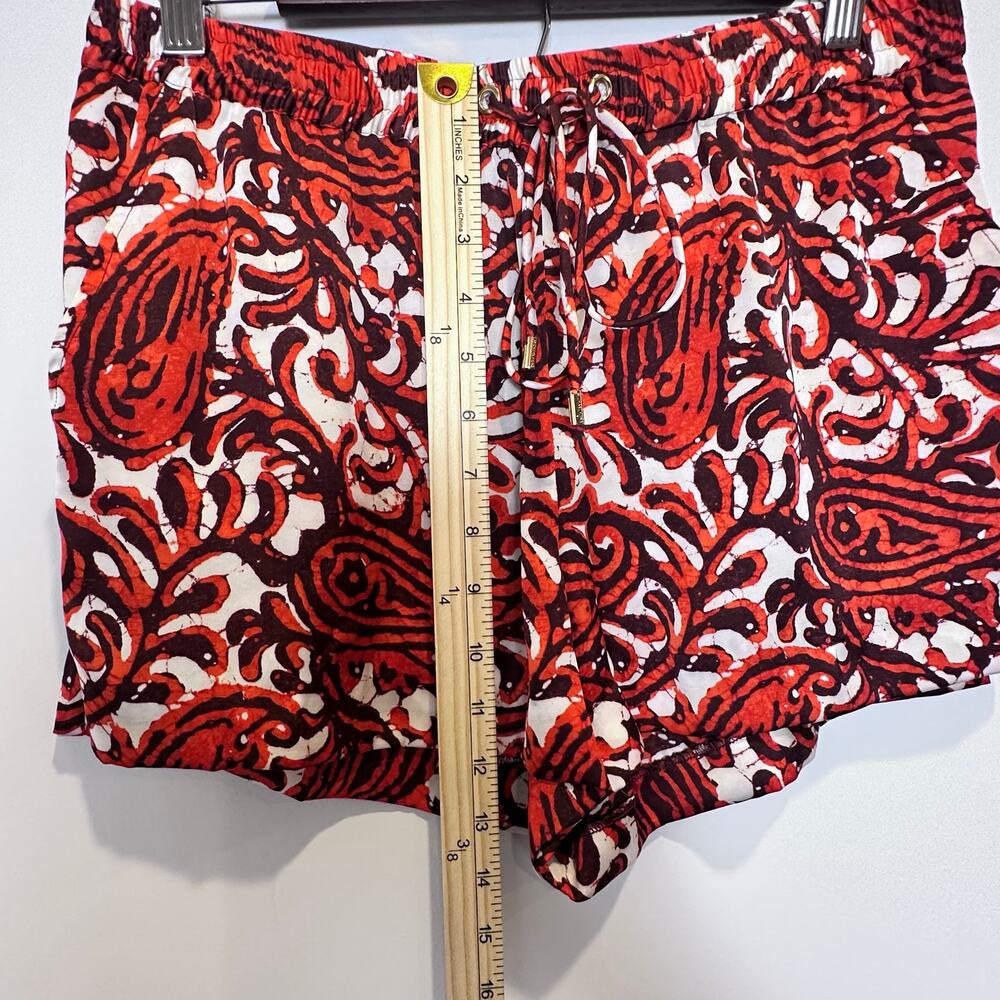 Michael Kors Drawstring Orange Brown‎ Paisley Island Print Satin Shorts Size 6 - Picture 5 of 7